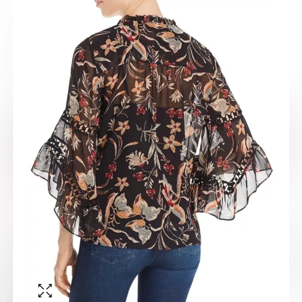 Anthropologie Daniel Rainn Boho Bell-Sleeve Crochet Tassel Peasant Blouse XS - Picture 3 of 13